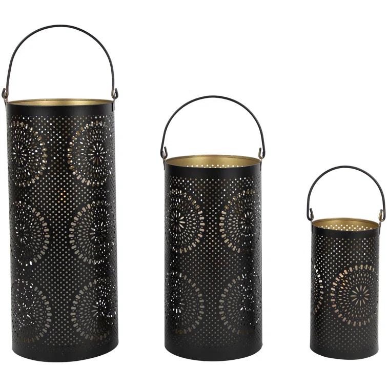 Dakota Fields Set of 3 Decorative Floral Cut-Out Pillar Candle Lanterns 12.5"