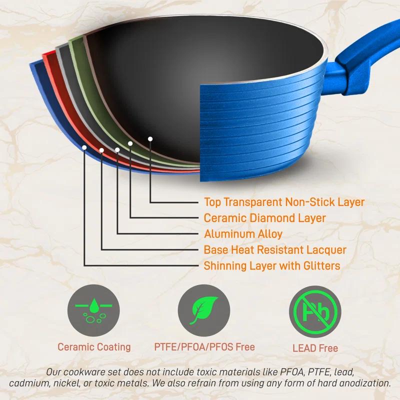 NutriChef 12 - Piece Non-Stick Aluminum Cookware Set