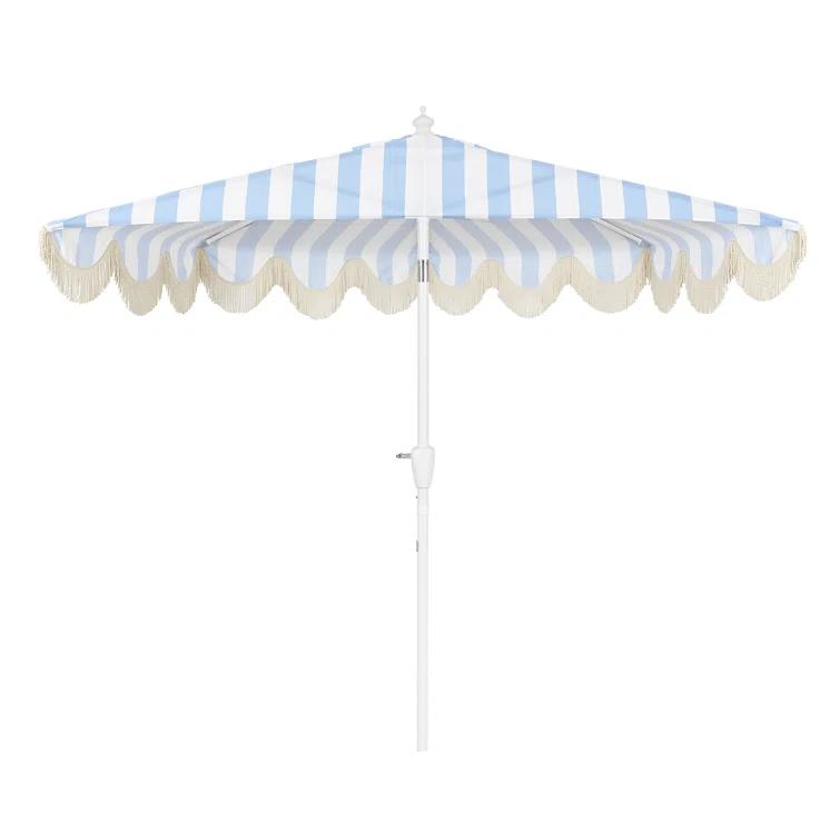 Arlmont & Co. Tasheba 9 ft. Classic Scalloped Fringe Half Market Patio Umbrella with Crank, and UV Protection