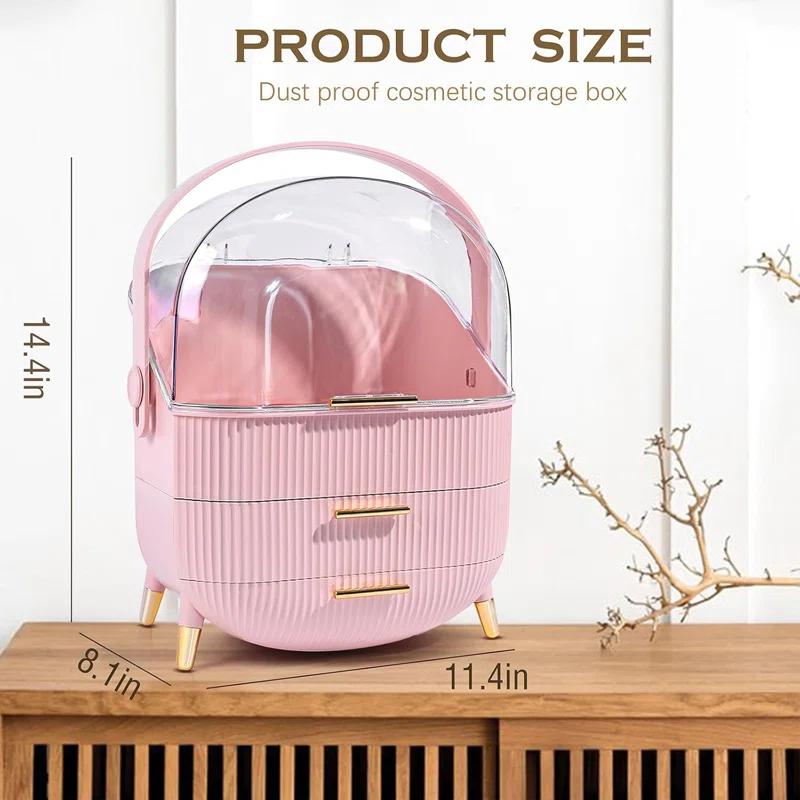 Rebrilliant Makeup Organizers And Storage, Make Up Organizer For Vanity Cosmetics Skincare Organizers With Lid And Drawers Display Cases For Countertop(Pink)