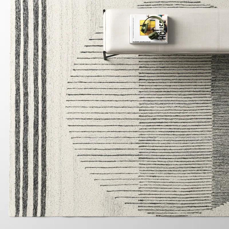 Uptown Geometric Hand Tufted Wool Area Rug in Beige/Black