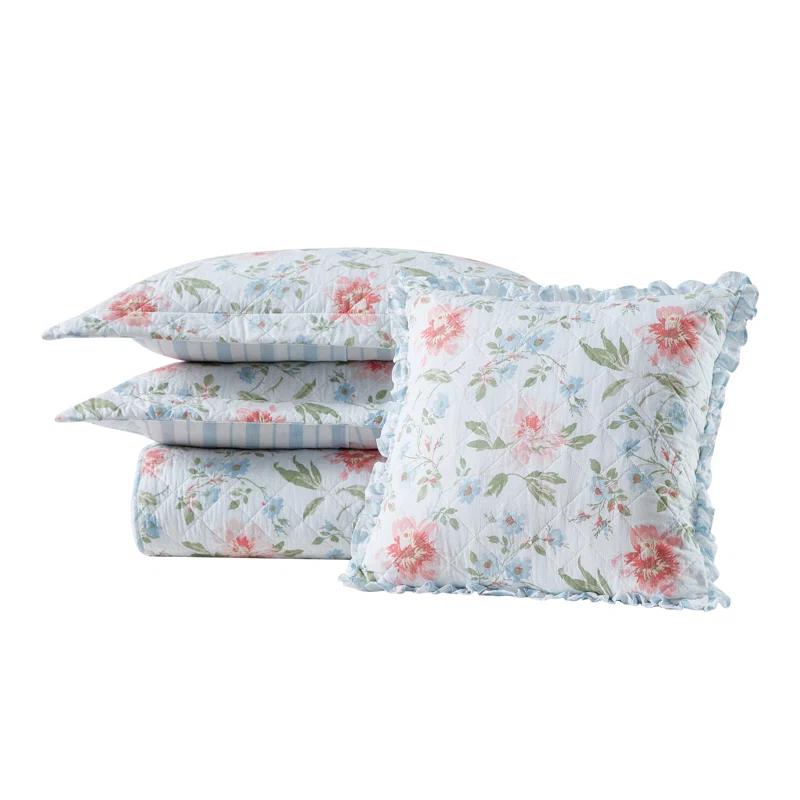 Laura Ashley Emilie Blue Standard Cotton Quilt Set