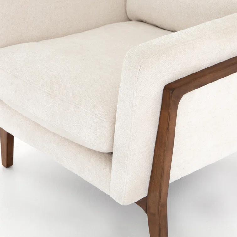 Camargue Cream Ivory Linen and Pecan Birch Wood Accent Chair