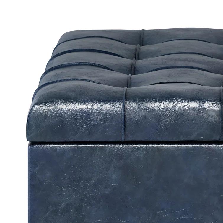 Simpli Home Harrison 36"W Upholstered Square Coffee Table Storage Ottoman with Split Lift Top