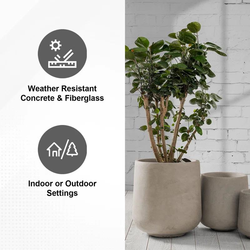 Kante Kante Round Concrete Planters, Outdoor Indoor Pots Containers with Drainage Holes Set