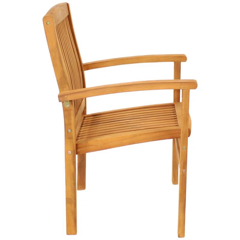 Red Barrel Studio® Datrion Teak Wood Outdoor Stacking Dining Armchair (Set of 2)