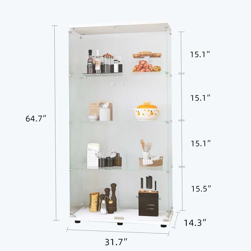 House On Tree Two-door Glass Display Cabinet 4 Shelves with Door, Floor Standing Curio Bookshelf