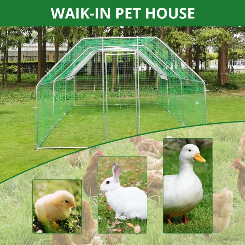 Tucker Murphy Pet™ Large Metal Chicken Coop, Walk-In Chicken Run, Galvanized Wire Poultry Chicken Hen Pen Cage, Rabbits Duck Cages With Waterproof Anti-Ultraviolet Cover For Farm, Backyard (18.5’X9.2’X6.5’)