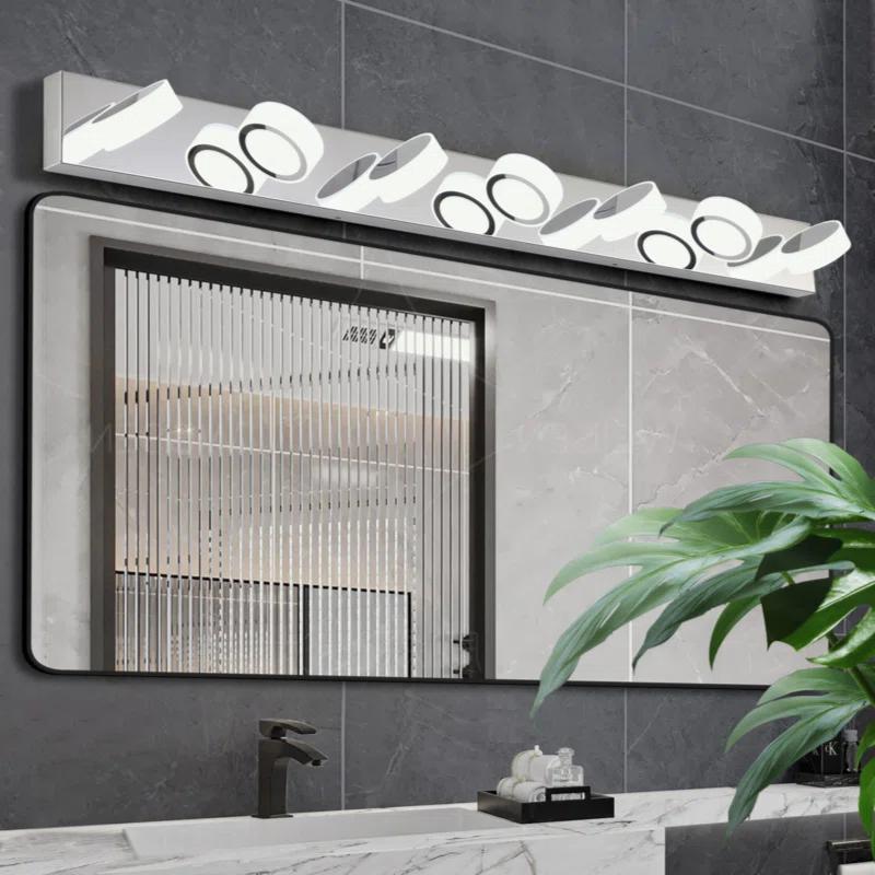 Orren Ellis Modern 7-Light LED Vanity Light Fixture - Iron Finish With Acrylic Shades - Energy-Efficient Bathroom Wall Sconce - Dimmable, 52.2-Inch Length