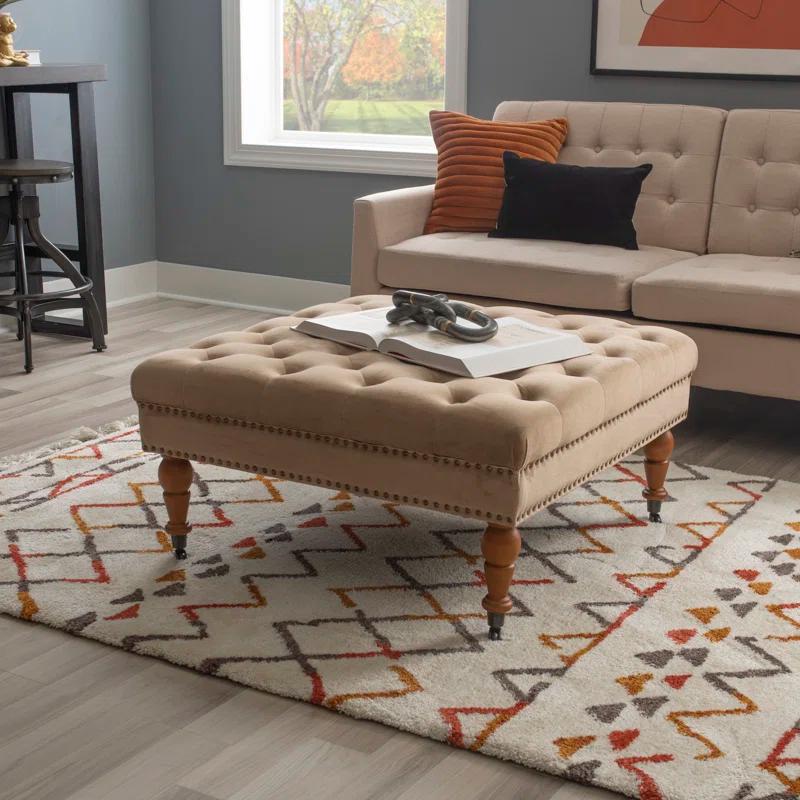 Kelly Clarkson Home Landis 35" Nailhead Trim Tufted Upholstered Ottoman