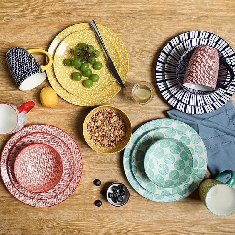 Ceramic 16 Piece Tableware Set 4, Includes Plates, Plates, Bowls, Dinnerware Set, Dishwasher-Safe, Can Be Used For Family Gatherings, Restaurants, Parties,