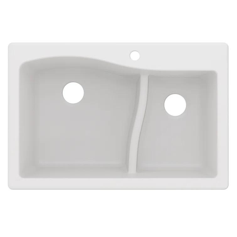 Kraus KRAUS Quarza™ 33" L Dual Mount 60/40 Double Bowl Granite Kitchen Sink KGD-442WHITE