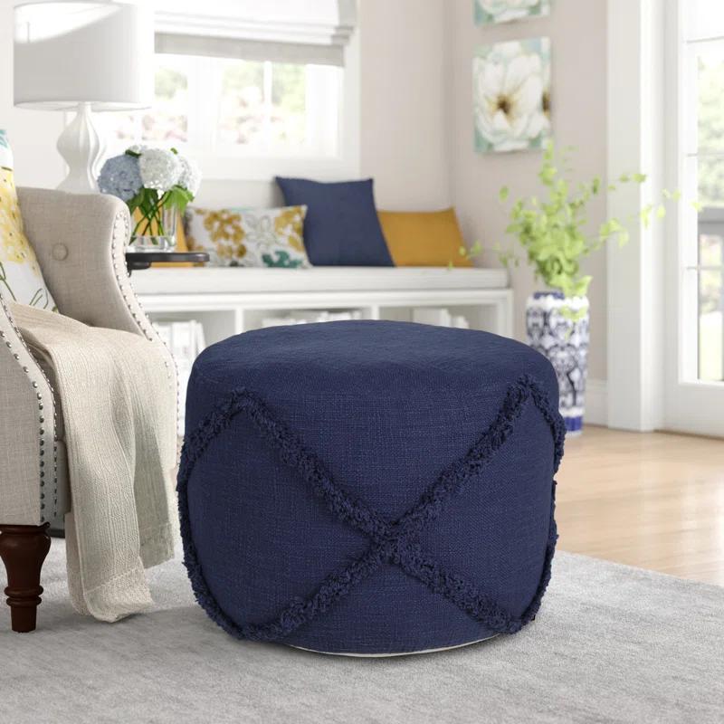 Foundry Select Ridgely Casual Solid Handmade Cotton Round Upholstered Ottoman Pouf