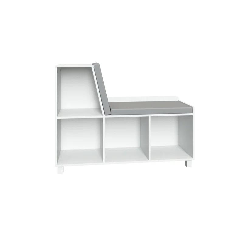 RiverRidge Home RiverRidge Kids Reading Book Nook Cushioned Toy Storage Bench with Cubby Organizers and 2 Fabric Bins- White