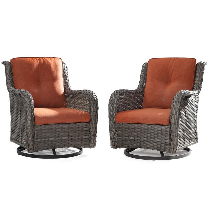 COZYWOR Swivel Wicker Patio Chair with Cushions (Set of 2)