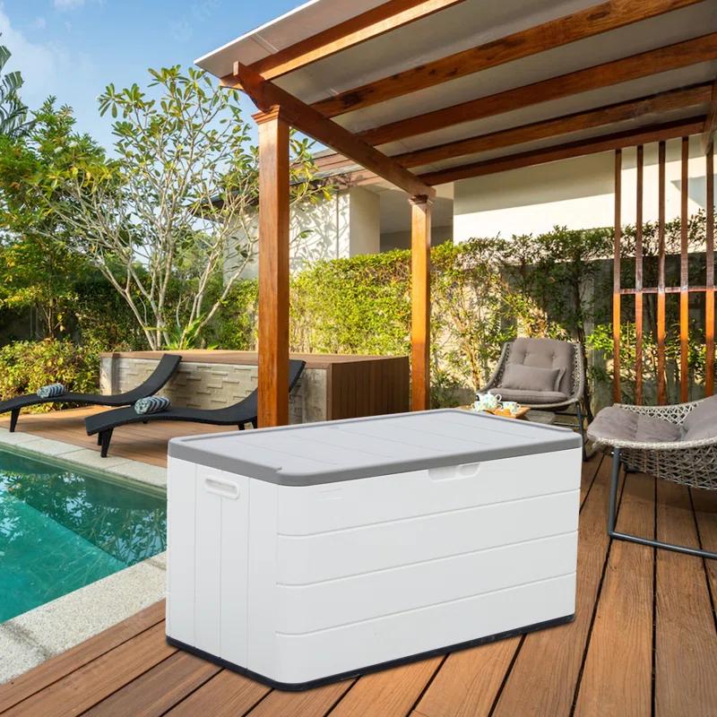 clihome 110 Gallons Gallon Water Resistant Resin Deck Box with Lock in White & Reviews | Wayfair