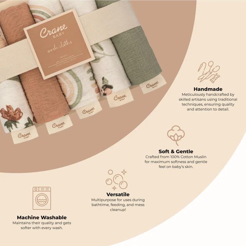 Crane Baby Parker 5-pc. Baby Wash Cloth Set (pink Floral)