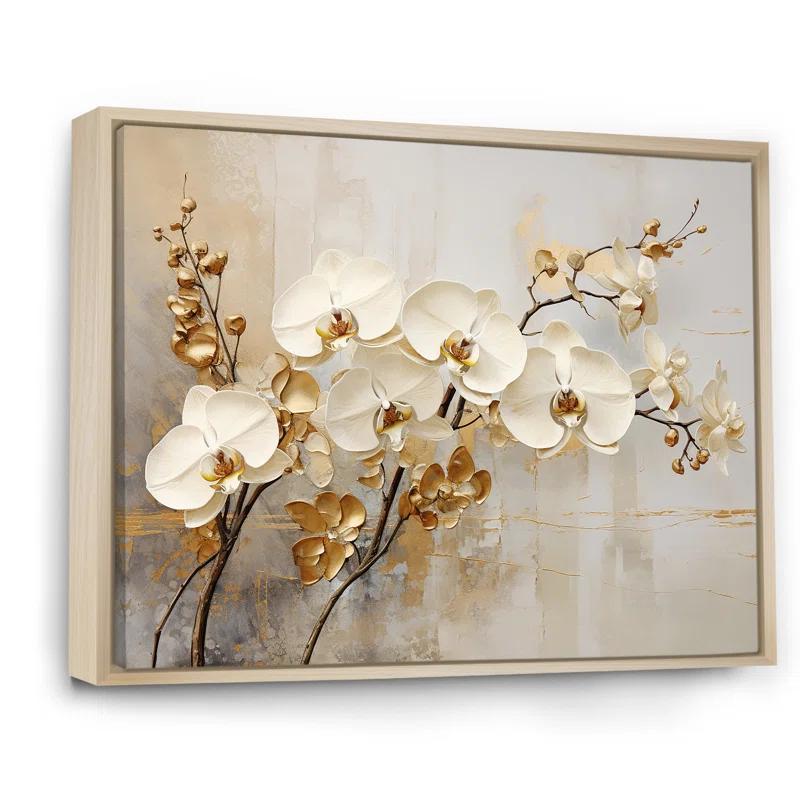 Design Art " Minimalism Beige And Gold Orchids "