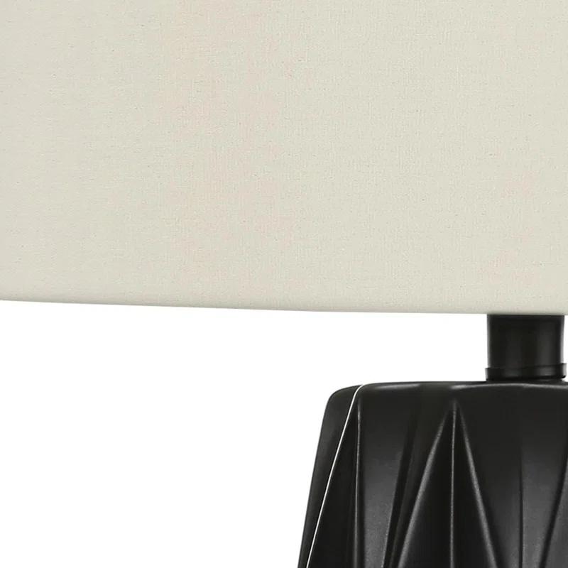 Benjara Table Lamp, 25 Inch Black Textured Ceramic Base, Ivory Fabric Shade