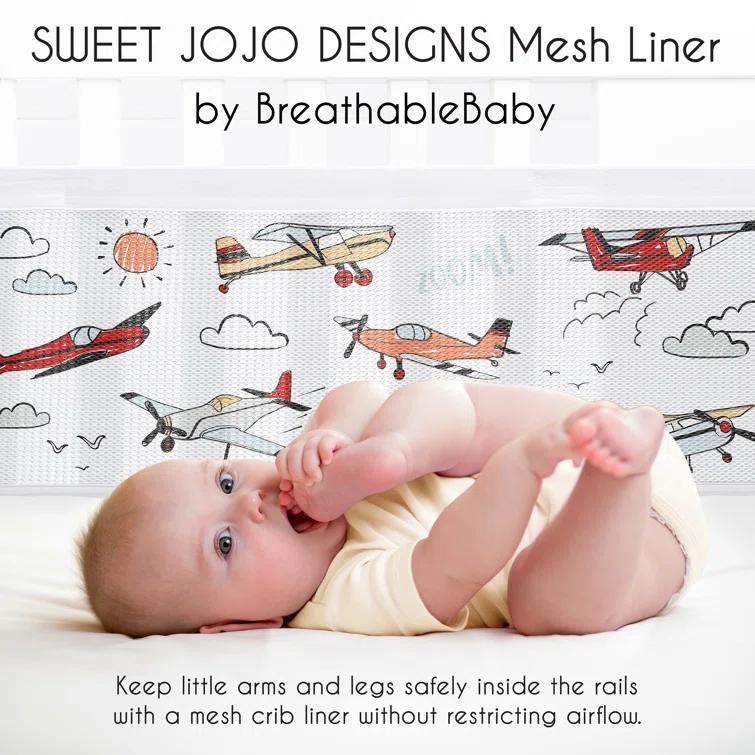 Sweet Jojo Designs Airplane Red and Blue Sweet Jojo Designs + BreathableBaby Breathable Mesh Crib Liner Anti Bumper Pad (Set of 2)