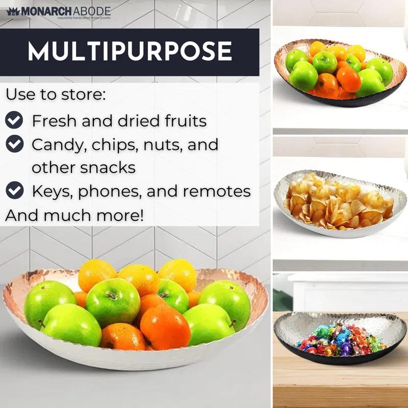 Monarch Abode Hand Hammered Metal Decorative Centerpiece Fruit Bowl for Kitchen Counter, 12.75 inch