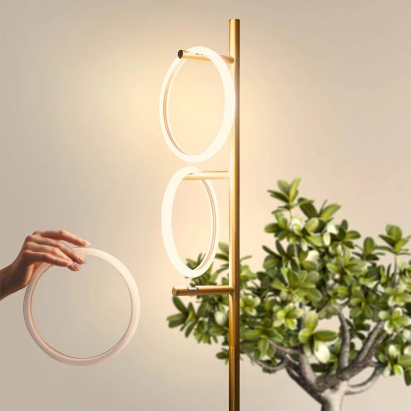 Brightech Saturn 66" Modern LED Floor Lamp with 3 Removable Ring Lights and Gold Finish, 3-Way Dimming
