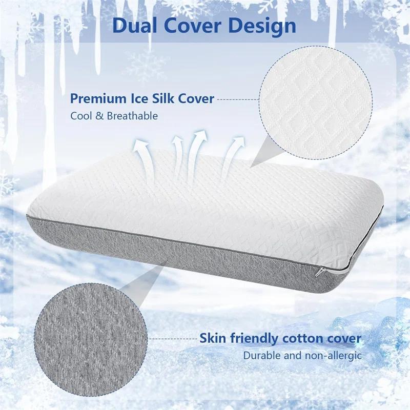Vipbear Adjustable Memory Foam Pillow With Dual-Sleep Cover For Back/Stomach/Side Sleeper, Soft To Firm Pillow For Neck Pain Relief