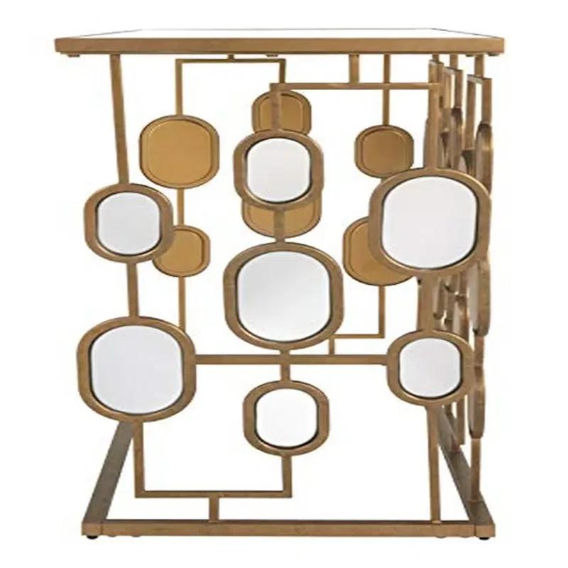 Everly Quinn Mirrored Glass Top Console Table Gold Finish