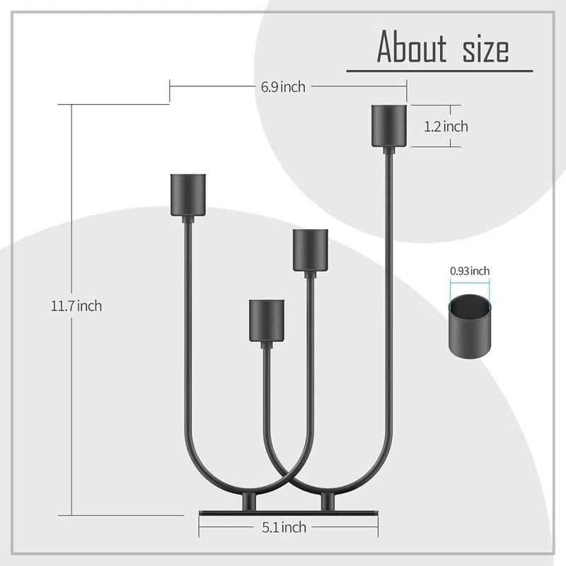 Brayden Studio® Candelabra Fireplace Black Vintage Metal Candle Stick Holders For Taper Candles Set Of 4 With Iron-0.8" Diameter Candlestick Ideal For Table Centerpiece