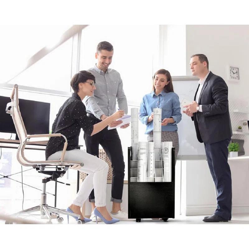 20-Slot Mobile Rolling Wood Blueprint Roll File Large Document Organizer