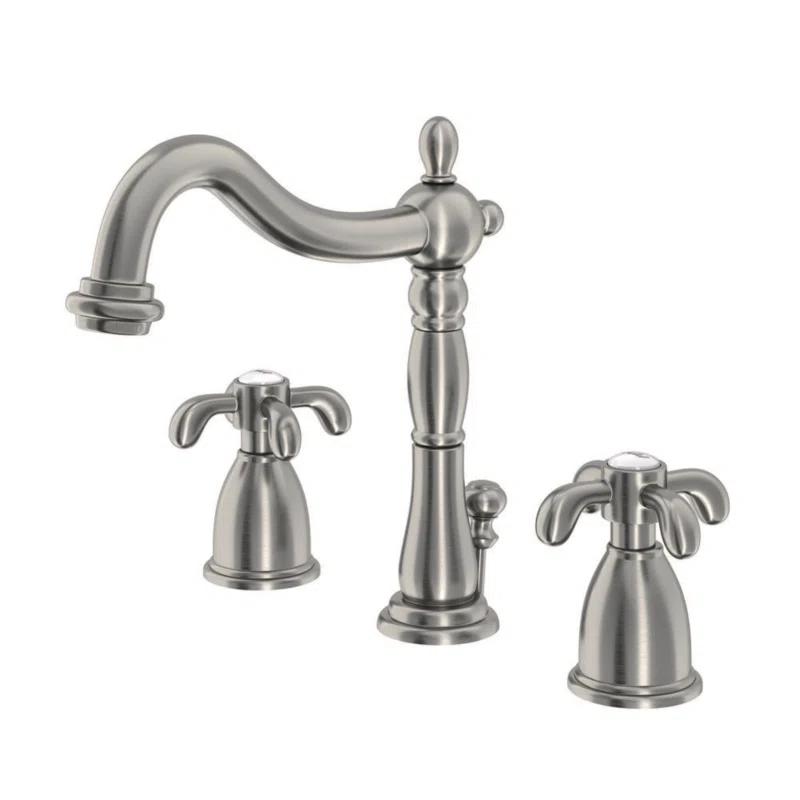 Kingston Brass French Country Two-Handle 3-Hole Deck Mount Widespread Bathroom Faucet with Pop-Up Drain