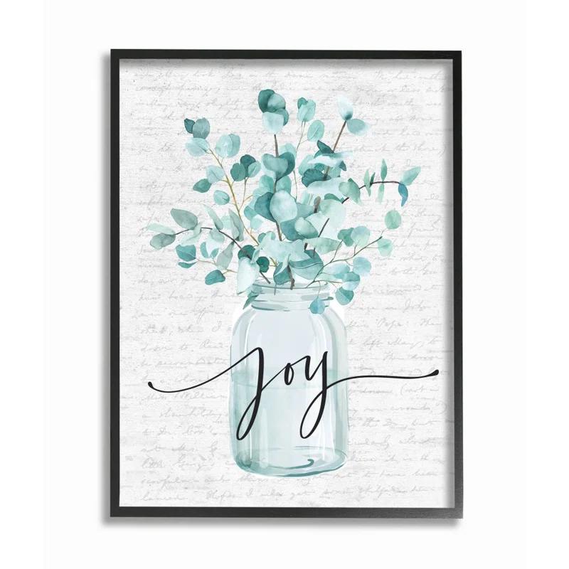 Stupell Industries " Aqua Blue Plant Leaves In Jar Joy Text Design " by Lettered And Lined