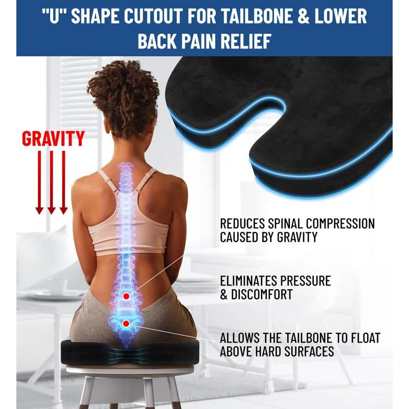 Doctor Recommended Memory Foam Seat Cushion For Office Chairs - HSA FSA Eligible Coccyx Pain Relief Cushion, Sciatica And Back Support, Office Chair Cushion And Car Seat Cushion