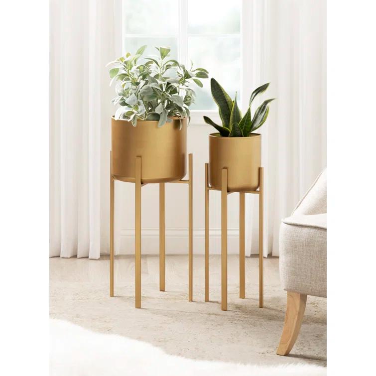 CosmoLiving by Cosmopolitan 2 - Piece Metal Dome Indoor Outdoor Planter with Removable Stand Set