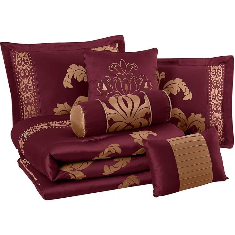 Chezmoi Collection Royale Jacquard Floral 7 Piece Comforter Set