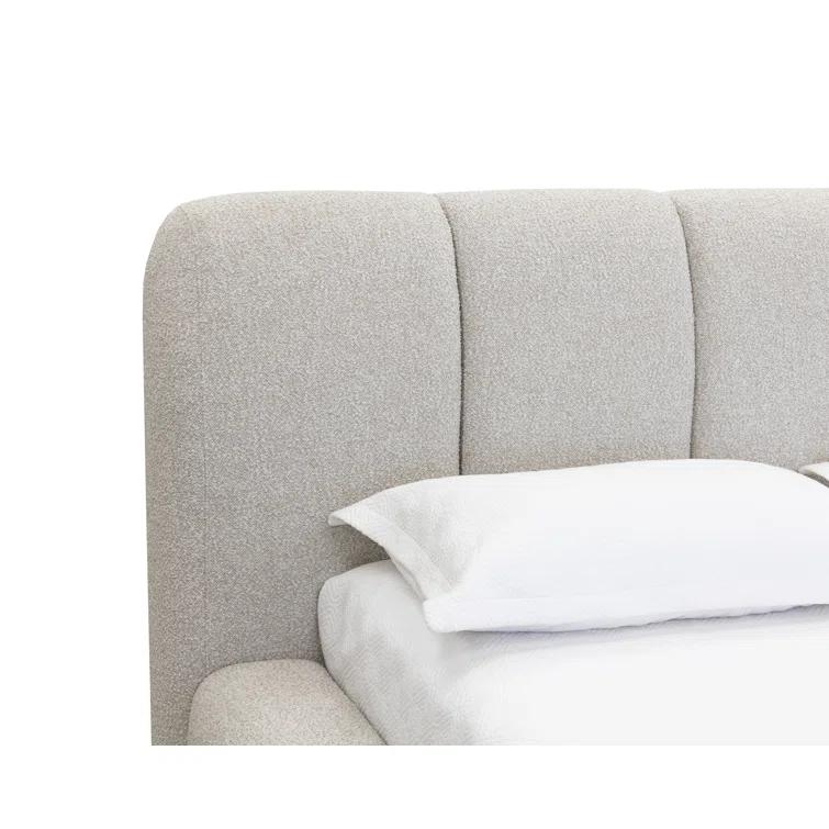 Gray Upholstered King Platform Bed with Tufted Headboard