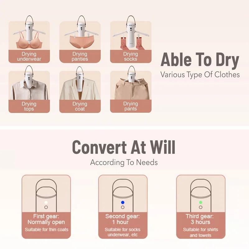 MASTER CRAFT WINDOW AND DOOR Electric Portable Dryer For Clothes - Mini Clothes Dryer With Shoe Drying Attachment, Foldable Drying Rack, Super-Quiet Motor, Timers Automatically Shutdown - Compact Travel Dryers For RV And Apartments