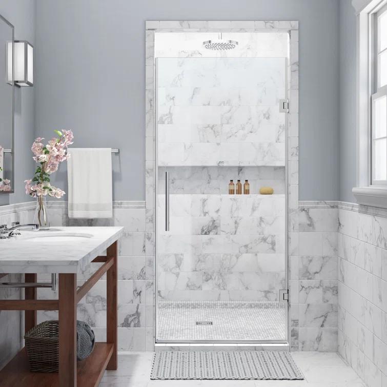 Aston Kinkade 26.75" - 27.25" W x 72" H Hinged Frameless Shower Door SDR997EZ-CH-27-10