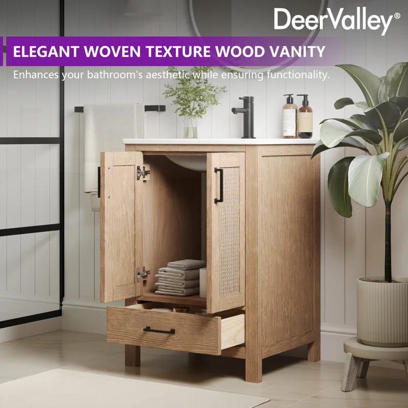 DeerValley Cove 24" Fully Assembled Single Bathroom Vanity with Ceramic Top, Soft-close Doors and Drawer