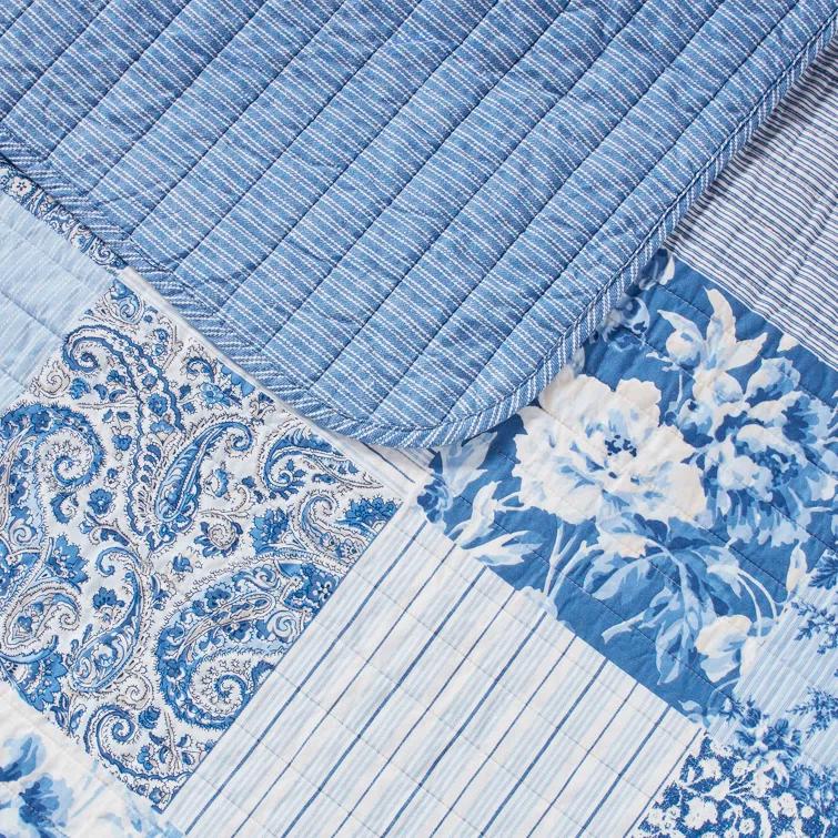 Laura Ashley Laura Ashley Paisley Patchwork Cotton Reversible Blue Quilt Set