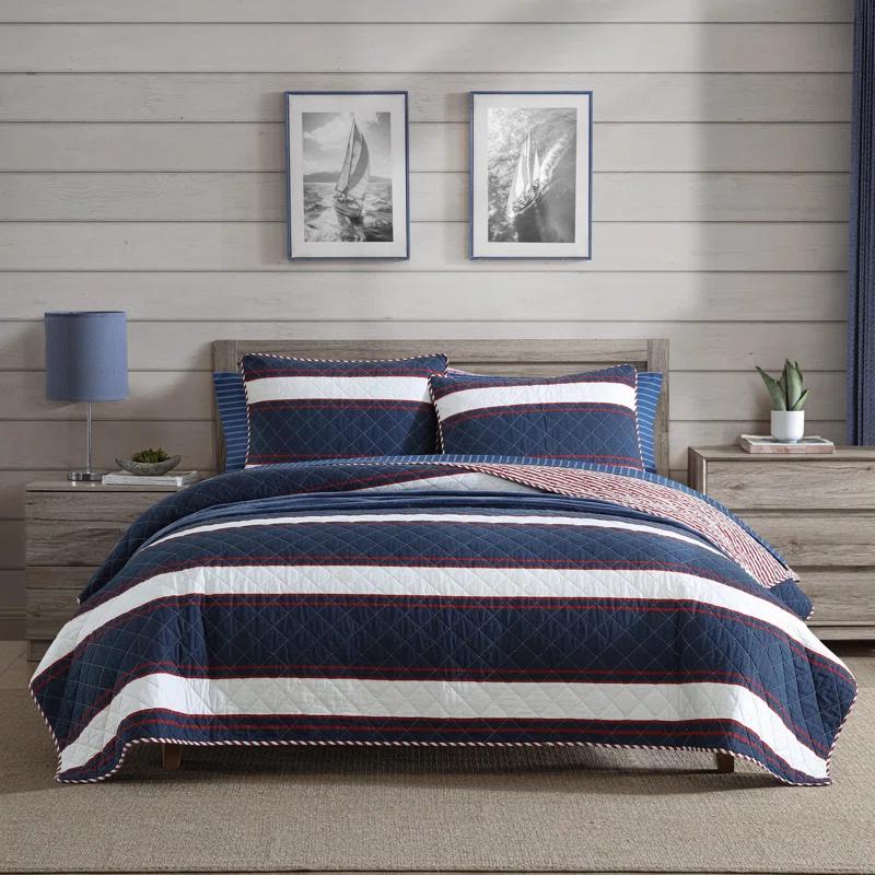 Nautica Nautica Wesley Blue Cotton Reversible Quilt Set