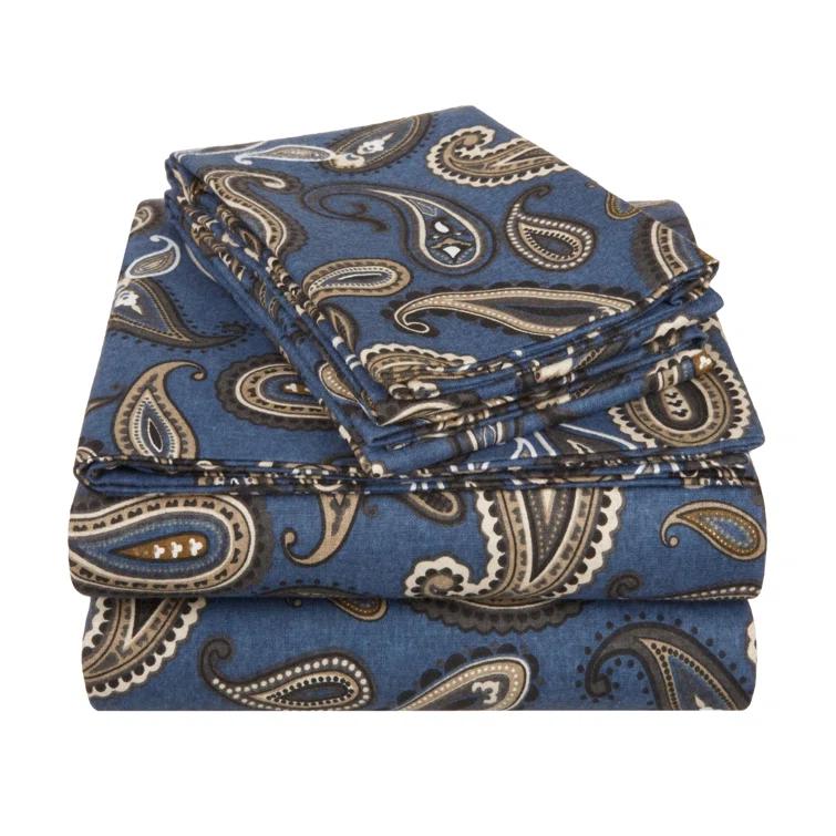 Superior Vintage Floral Paisley Flannel Cotton Bed Sheet Set