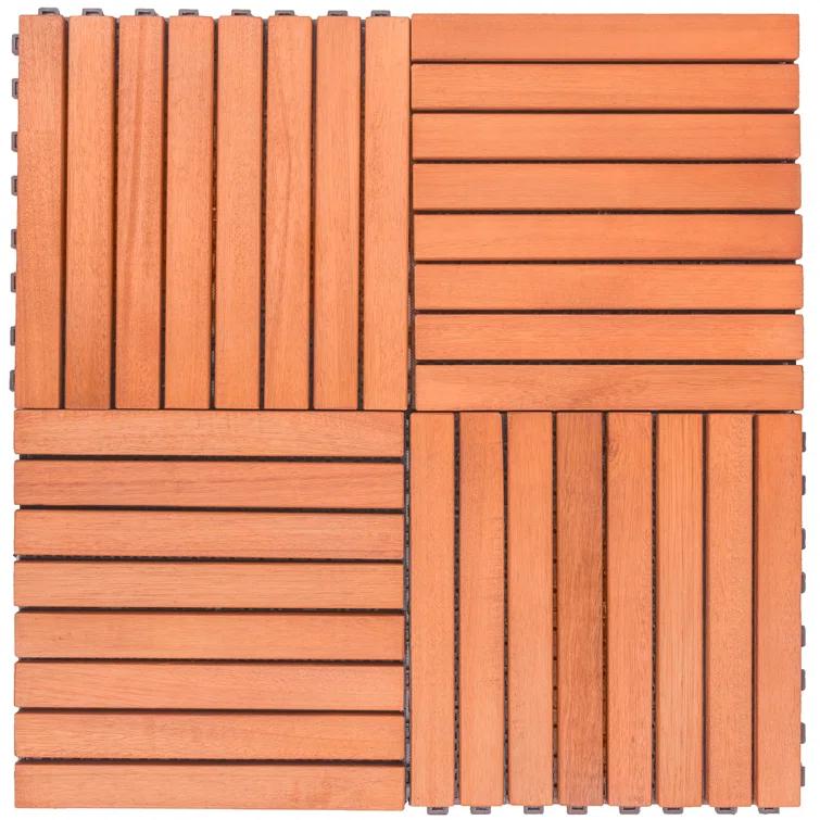 Vifah 12" x 12" Wood Interlocking Deck Tile in Tan (Set of 10)