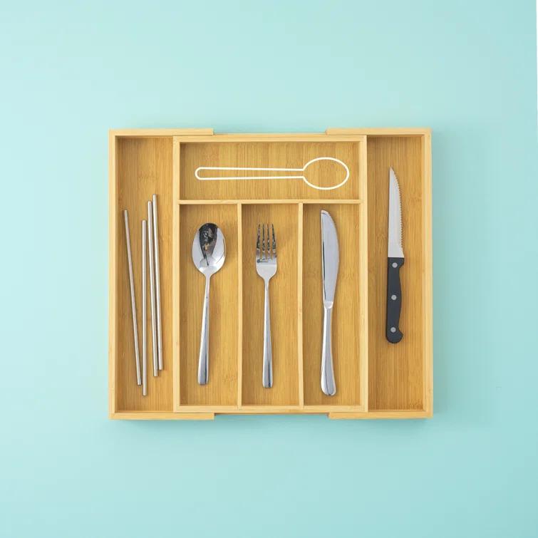 JoyJolt JoyJolt Bamboo Expandable Flatware Drawer Organizer for Kitchen Utensils
