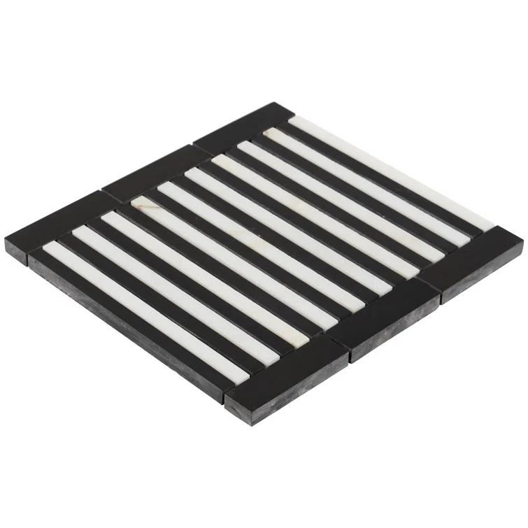 Bond Tile Florey Linear 7.87 in. x 8.31 in. Polished Marble Floor and Wall Mosaic Tile