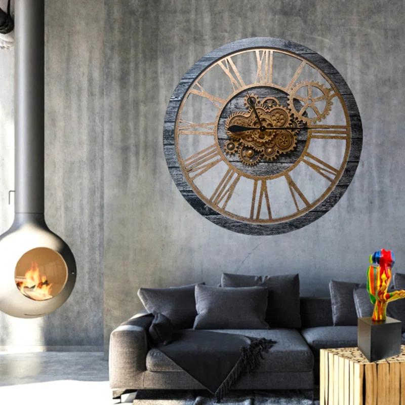 The Gears Clock Wall Clock 36" Round Oversized for Living Room decor with Real Moving Gears America Collection