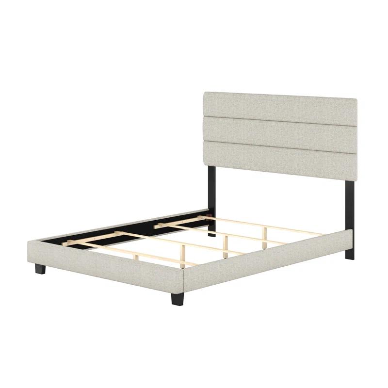 Boyd Sleep Ravenna Upholstered Linen Tri-Panel Channel Adjustable Height Headboard Platform Bed Frame