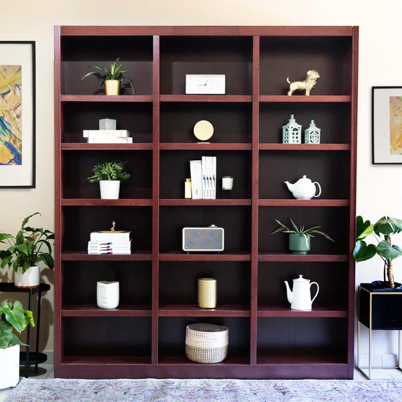 Winston Porter Aliette Triple Wide Wood Bookcase, 18 Bookshelf, 84 inch Tall Storage and Display Bookshelf for Home Office and Living Room