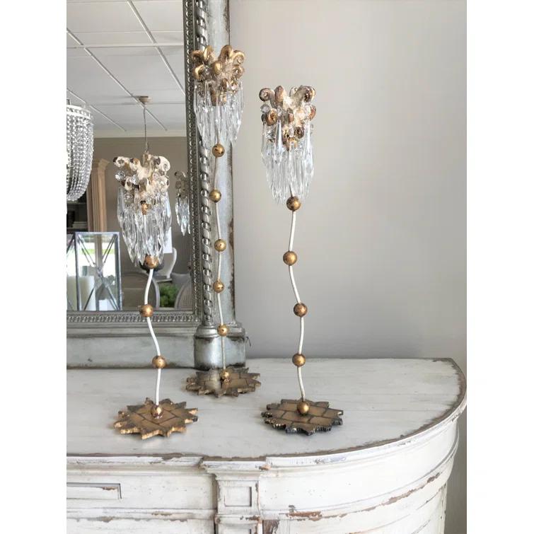 Venetian 23.5" Crystal and Gold Candlestick Holder