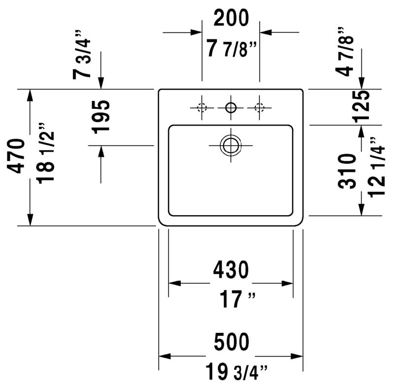 Duravit 0452500000 Vero Ceramic Rectangular Vessel Bathroom Sink with Overflow